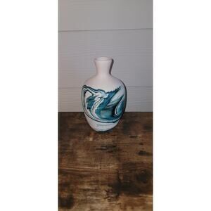Vintage Nemadji Pottery 8" Vase - Rare Blue & Teal Marbled Swirl